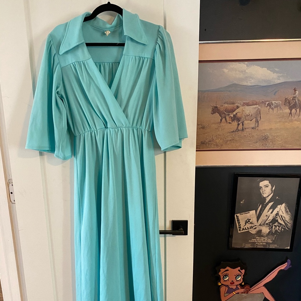 Vintage Blue Collared Long Dress